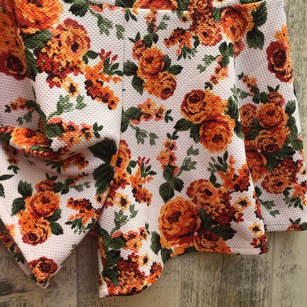 POETRY Orange Floral Shorts Skort Large Slip On‎ Summer Spring Flirty Flowy Cute